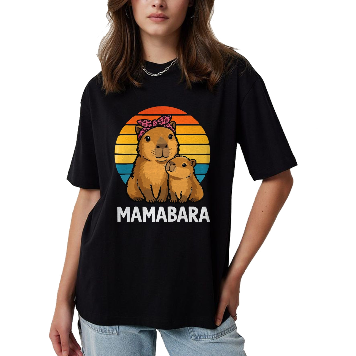 Cute Capybara Shirt, Funny Capybara Unisex T-Shirt/Hoodie/Sweatshirt HLT00 - Mamabara Capybara Mother T-Shirt