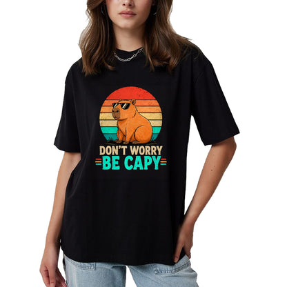 Cute Capybara Shirt, Funny Capybara Unisex T-Shirt/Hoodie/Sweatshirt HLT00 - Funny Be Capy Relaxed Capybara Vintage Cartoon Graphic T-Shirt