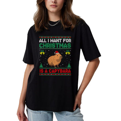 Cute Capybara Shirt, Funny Capybara UnisexT-Shirt/Hoodie/Sweatshirt HLT00 - All I Want for Christmas is A Capybara Ugly Sweater T-Shirt