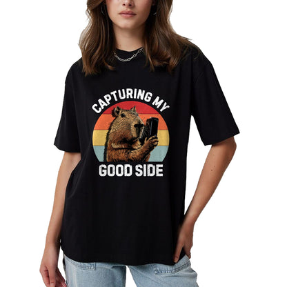 Cute Capybara Shirt, Funny Capybara Unisex T-Shirt/Hoodie/Sweatshirt HLT00 - Capybara Selfie Long Sleeve T-Shirt