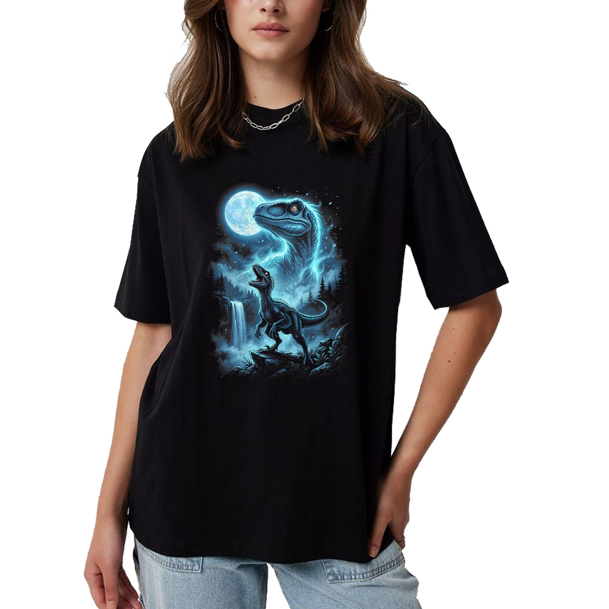 Best Dinosaur Lover Shirt, Funny Dinosaur UnisexT-Shirt/Hoodie/Sweatshirt HLT00 - Velociraptor Silhouette Mystical Moon Dinosaur T-Shirt