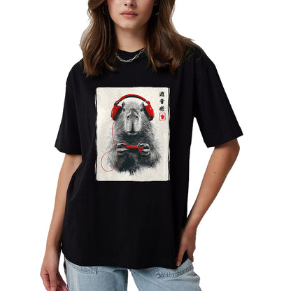 Cute Capybara Shirt, Funny Capybara Unisex T-Shirt/Hoodie/Sweatshirt HLT00 - Japanese Capybara Gamer Video Games Graphic Funny Capybara T-Shirt
