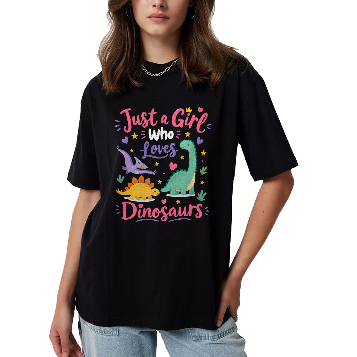 Best Dinosaur Lover Shirt, Funny Dinosaur UnisexT-Shirt/Hoodie/Sweatshirt HLT00 - Just a Girl Who Loves Dinosaurs Cartoon Design T-Shirt