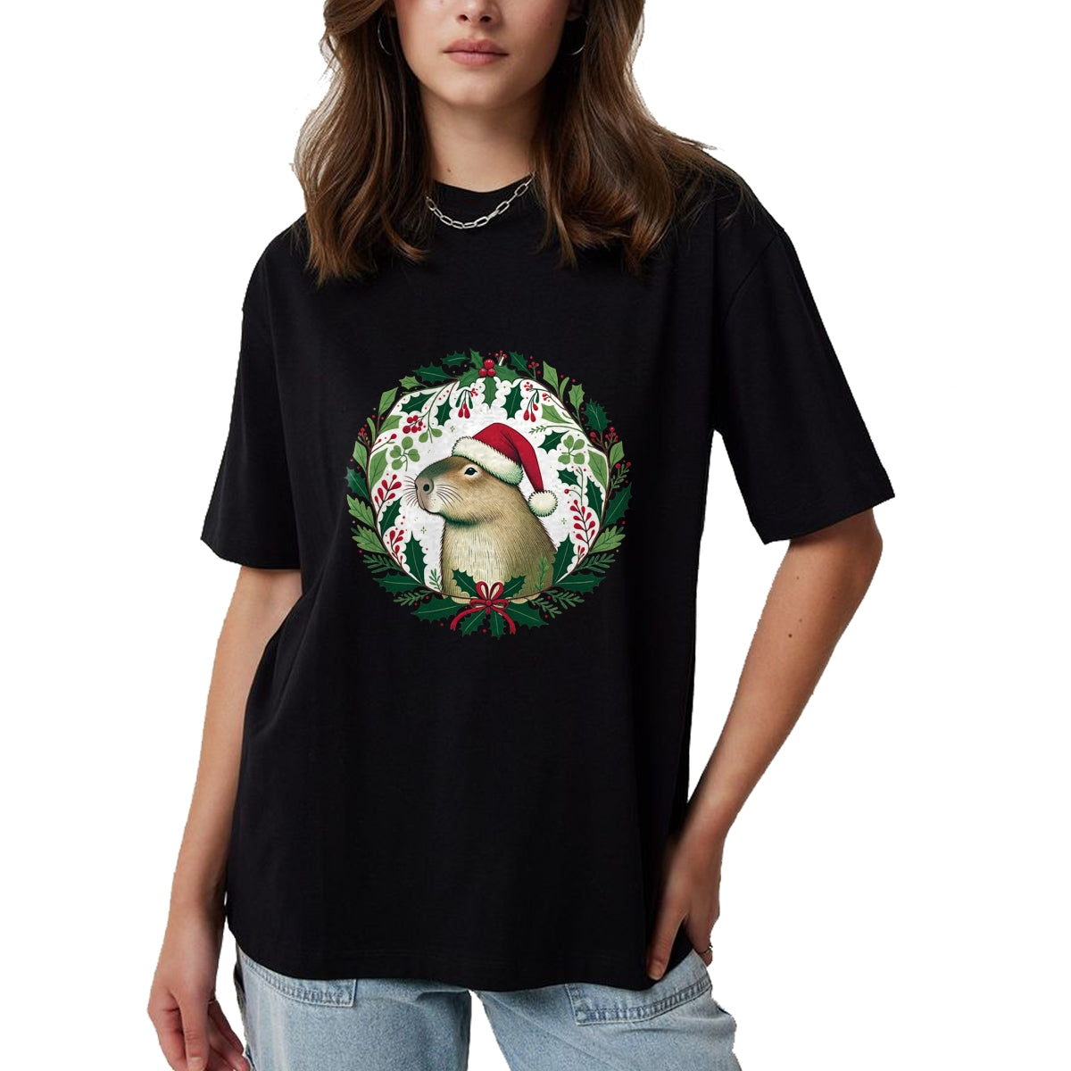 Cute Capybara Shirt, Funny Capybara Unisex T-Shirt/Hoodie/Sweatshirt HLT00 - Capybara Christmas illustration Long Sleeve T-Shirt (1)