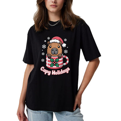 Cute Capybara Shirt, Funny Capybara UnisexT-Shirt/Hoodie/Sweatshirt HLT00 - Capy Holidays Cute Capybara Christmas Santa Hat Long Sleeve T-Shirt