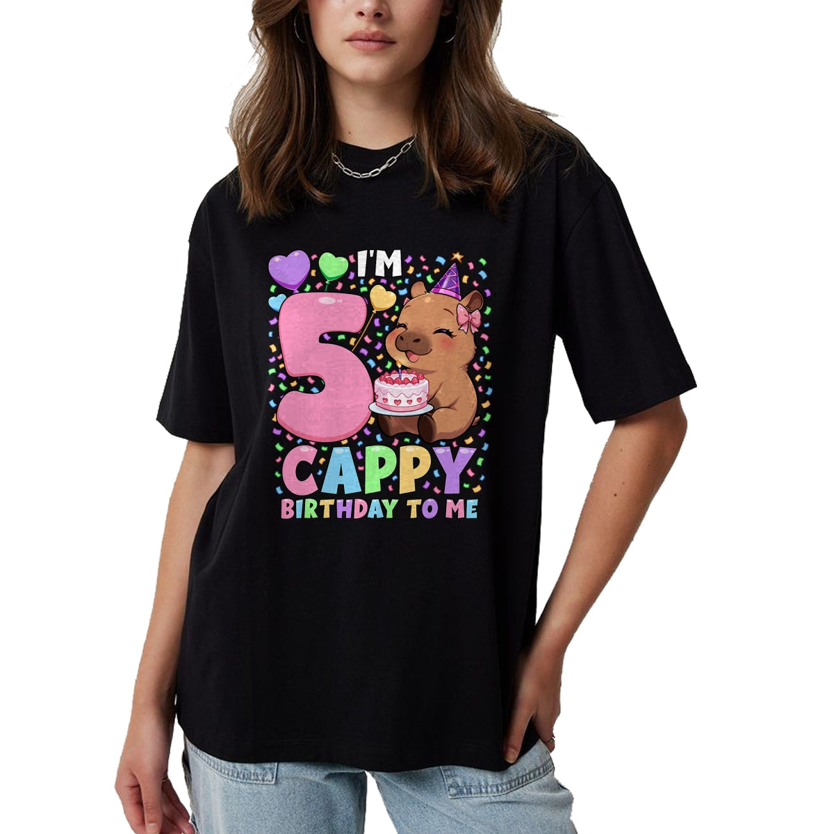 Cute Capybara Shirt, Funny Capybara UnisexT-Shirt/Hoodie/Sweatshirt HLT00 - Capybara Birthday Shirt 5 Kawaii Girl Capybara 5th Birthday T-Shirt