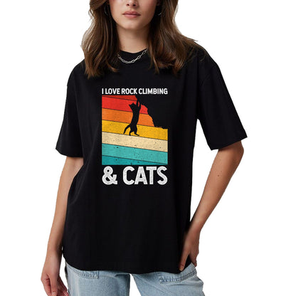 Cat Love Shirt, Funny Cat Lover Gift UnisexT-Shirt/Hoodie/Sweatshirt HLT00 - I Love Rock Climbing & Cats Cute Kitty Cat Lover Gift T-Shirt