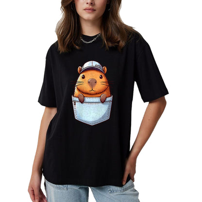 Cute Capybara Shirt, Funny Capybara Unisex T-Shirt/Hoodie/Sweatshirt HLT00 - Friendly Capybara in Pocket for Kids, Boys, Girls, Women Men T-Shirt