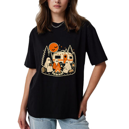 Funny Camping Shirt, Gift For Camping Lover Unisex T-Shirt/Hoodie/Sweatshirt HLT00 - Halloween Camping Ghost Camper Vintage Style T-Shirt