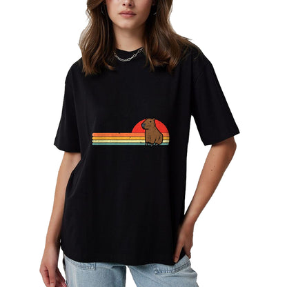 Cute Capybara Shirt, Funny Capybara UnisexT-Shirt/Hoodie/Sweatshirt HLT00 - Capybara Chest Sunset Retro Capy Rodent Men Women Kids Youth T-Shirt