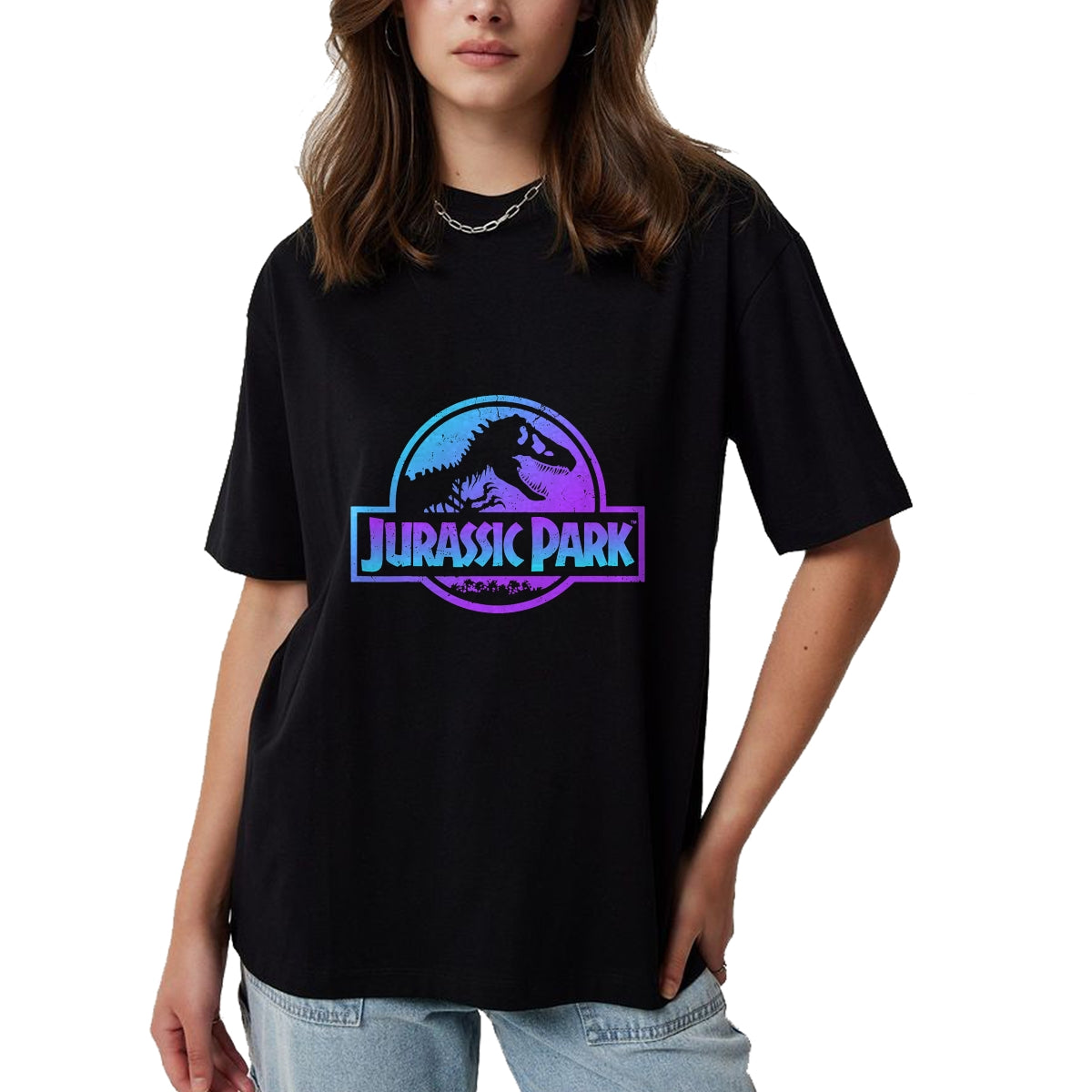 Best Dinosaur Lover Shirt, Funny Dinosaur UnisexT-Shirt/Hoodie/Sweatshirt HLT00 - Jurassic Park Blue & Purple Fossil Logo Graphic Short Sleeve T-Shirt