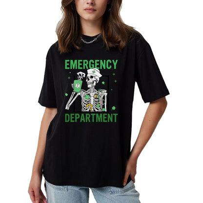 Patrick Day Shirts for Family, Funny Patrick Day shirts, st patrick's day Unisex T-Shirt/Hoodie/Sweatshirt HLT00 - Skeleton Emergency Department Coffee ER Nurse St Patrick Day T-Shirt (1)