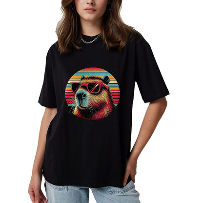 Cute Capybara Shirt, Funny Capybara Unisex T-Shirt/Hoodie/Sweatshirt HLT00 - Capybara Retro Sunglasses T-Shirt, Men, Black, 3X-Large