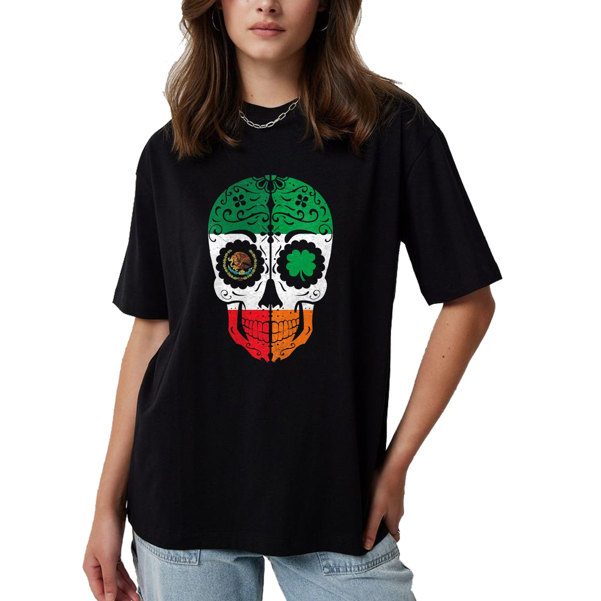 Patrick Day Shirts for Family, Funny Patrick Day shirts, st patrick's day Unisex T-Shirt/Hoodie/Sweatshirt HLT00 - Mexican Irish Sugar Skull St Patrick Day Mexico Ireland Flag T-Shirt