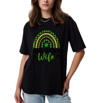 Best Wife Shirt, Wife and Husband Unisex T-Shirt/Hoodie/Sweatshirt HLT00 - Gift for wife T shirt, lucky wife   Womens One Lucky Wife Boho Rainbow St Patricks Day Shamrock Tank