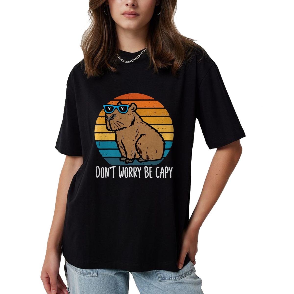Cute Capybara Shirt, Funny Capybara Unisex T-Shirt/Hoodie/Sweatshirt HLT00 - Dont Worry Be Capy Capybara Retro Men Boys Kids Youth Women T-Shirt