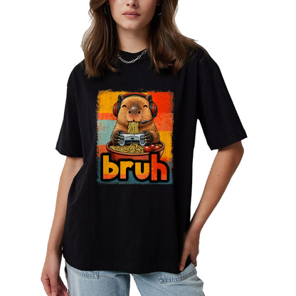 Cute Capybara Shirt, Funny Capybara UnisexT-Shirt/Hoodie/Sweatshirt HLT00 - Bruh Capybara Eat Ramen Gaming Japanese Men Boy Kid T-Shirt