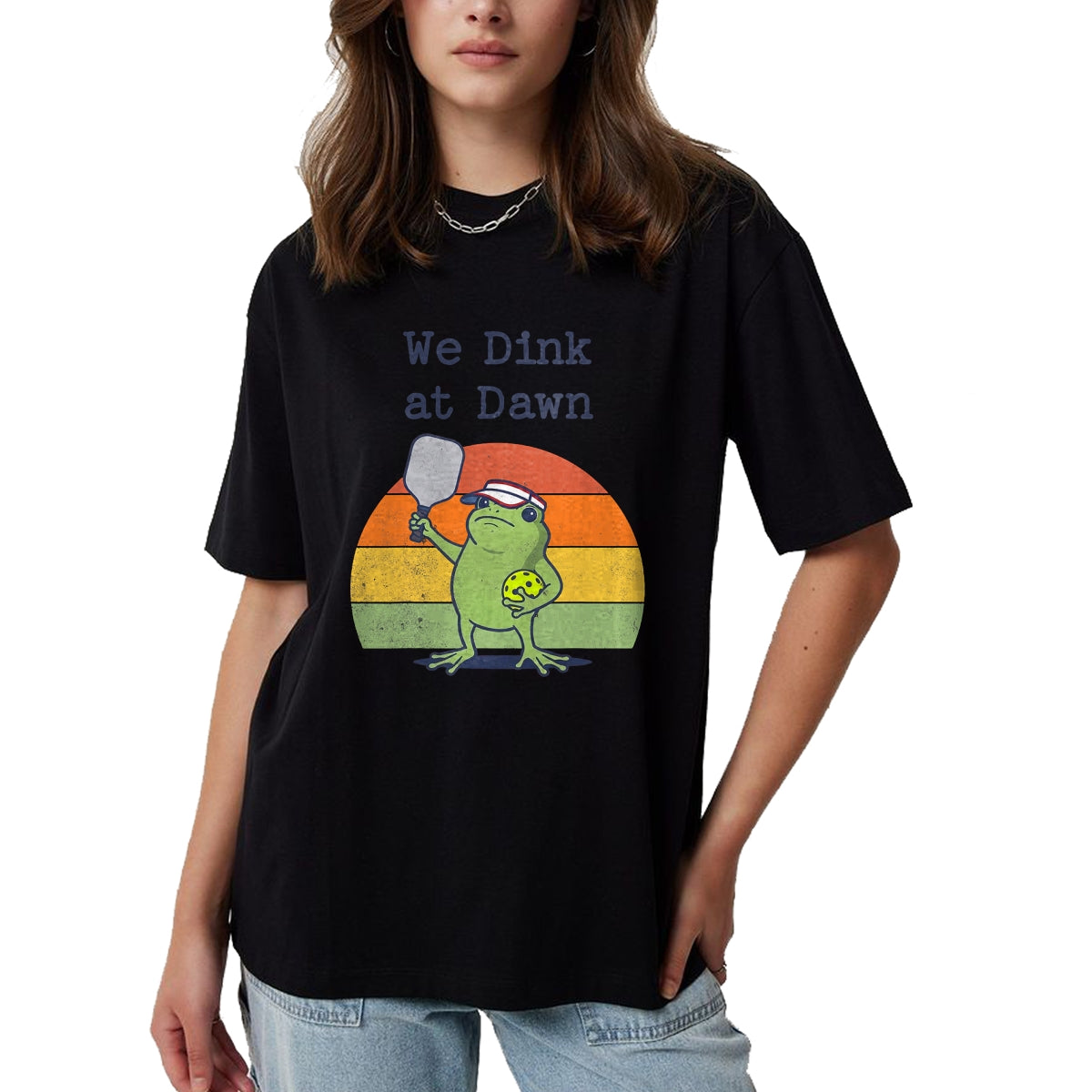 Funny Pickleball Shirt, Pickleball Lover Unisex T-Shirt/Hoodie/Sweatshirt HLT00 - We Dink at Dawn Funny Pickleball Frog Player T-Shirt