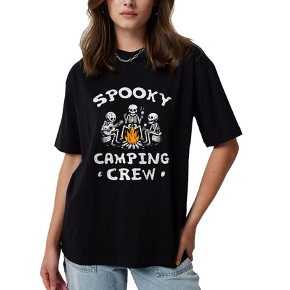 Funny Camping Shirt, Gift For Camping Lover Unisex T-Shirt/Hoodie/Sweatshirt HLT00 - Spooky Camping Crew Halloween Camping Skeleton Campsite T-Shirt