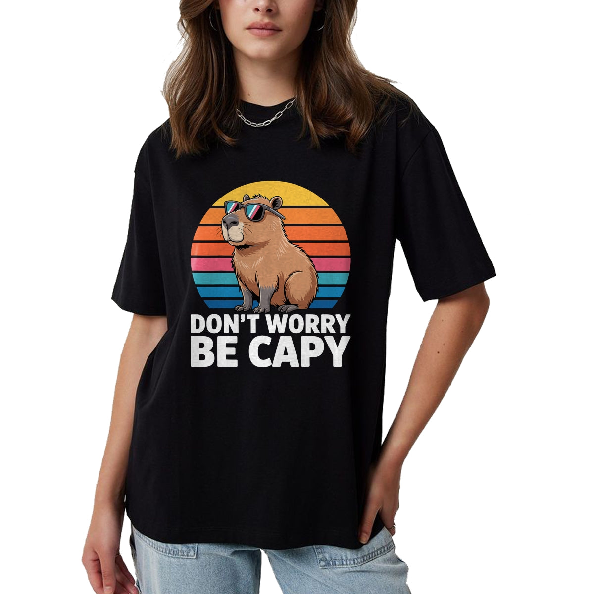 Cute Capybara Shirt, Funny Capybara Unisex T-Shirt/Hoodie/Sweatshirt HLT00 - Funny Don_t Worry Be Capy Capybara Men Boys Kids Youth Women T-Shirt