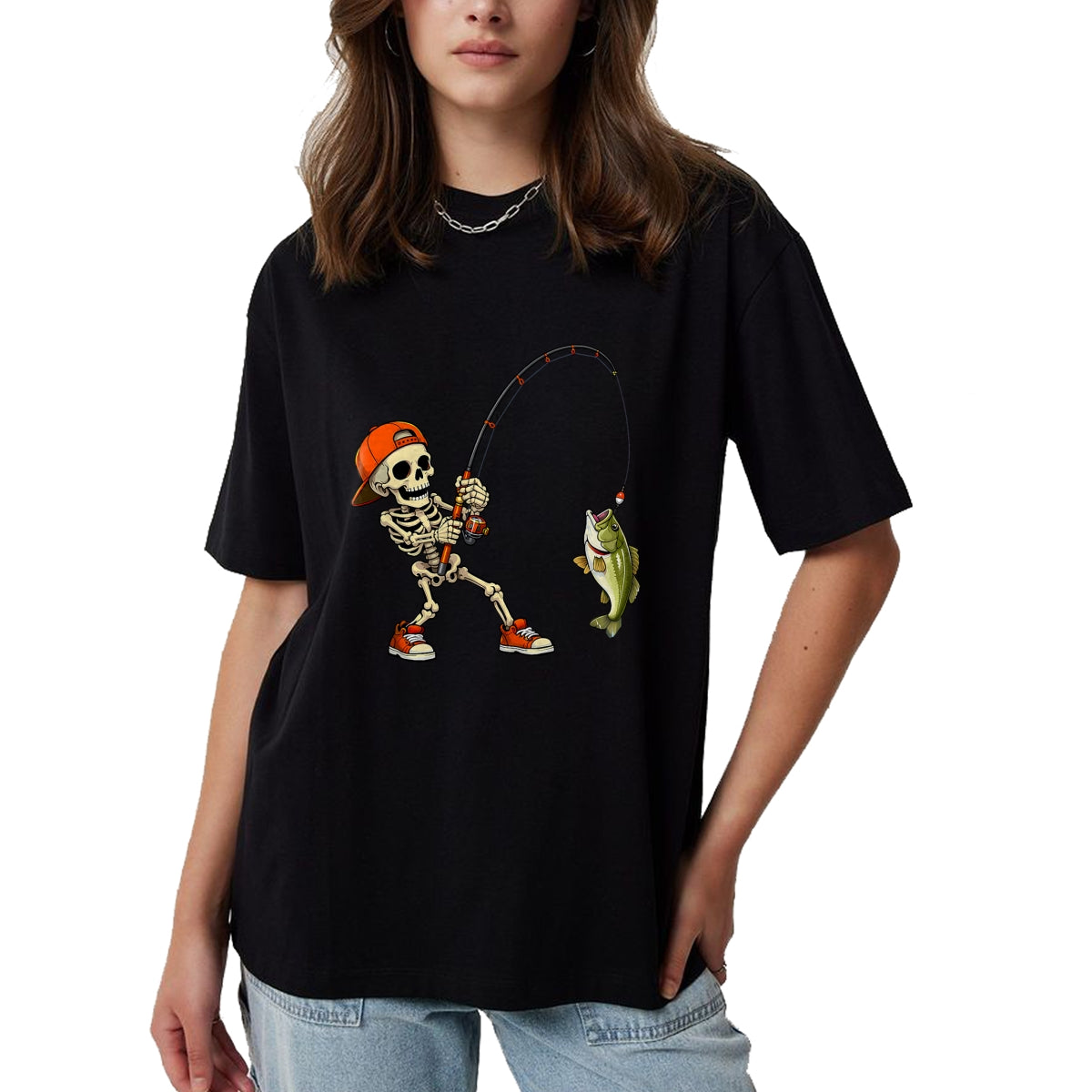 Funny Fishing Shirt, Gift For Fishing Lover Unisex T-Shirt/Hoodie/Sweatshirt HLT00 - Halloween Skeleton Fishing Bass Fisherman Funny Spooky T-Shirt