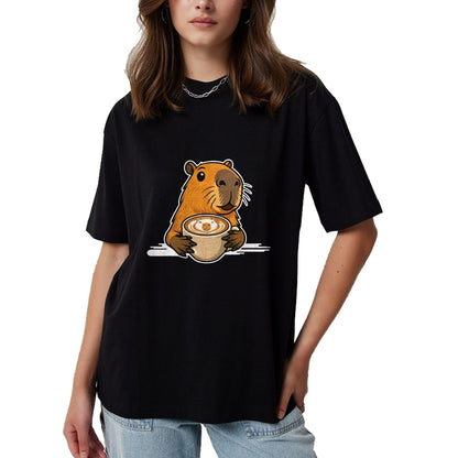 Cute Capybara Shirt, Funny Capybara Unisex T-Shirt/Hoodie/Sweatshirt HLT00 - Capybara Coffee Lover Latte Art Funny Capybara T-Shirt