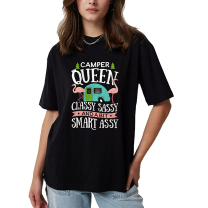 Funny Camping Shirt, Gift For Camping Lover Unisex T-Shirt/Hoodie/Sweatshirt HLT00 - Camper Queen Classy Sassy Smart Funny Women Girls Camping RV T-Shirt, Men, Black, 3X-Large