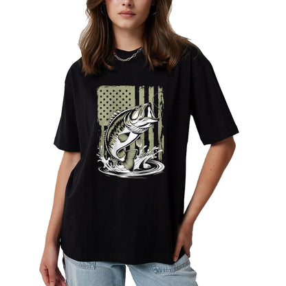 Funny Fishing Shirt, Gift For Fishing Lover Unisex T-Shirt/Hoodie/Sweatshirt HLT00 - Fishing Camo Bass Fish American Flag Men_s Graphic Fishing T-Shirt