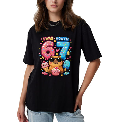 Cute Capybara Shirt, Funny Capybara Unisex T-Shirt/Hoodie/Sweatshirt HLT00 - I was 6 Now I_m 7 Birthday 67 Meme Capybara Ice Cream Kawaii T-Shirt