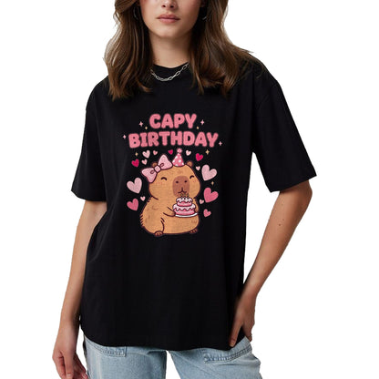 Cute Capybara Shirt, Funny Capybara UnisexT-Shirt/Hoodie/Sweatshirt HLT00 - Capybara Birthday Girl Cute Capybara Animal Lovers Bow Party T-Shirt