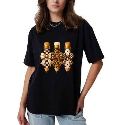 Best Student Shirt, Funny Back To School UnisexT-Shirt/Hoodie/Sweatshirt HLT00 - Preppy Leopard Pencil Bow Coquette Teacher Back to School T-Shirt (3)