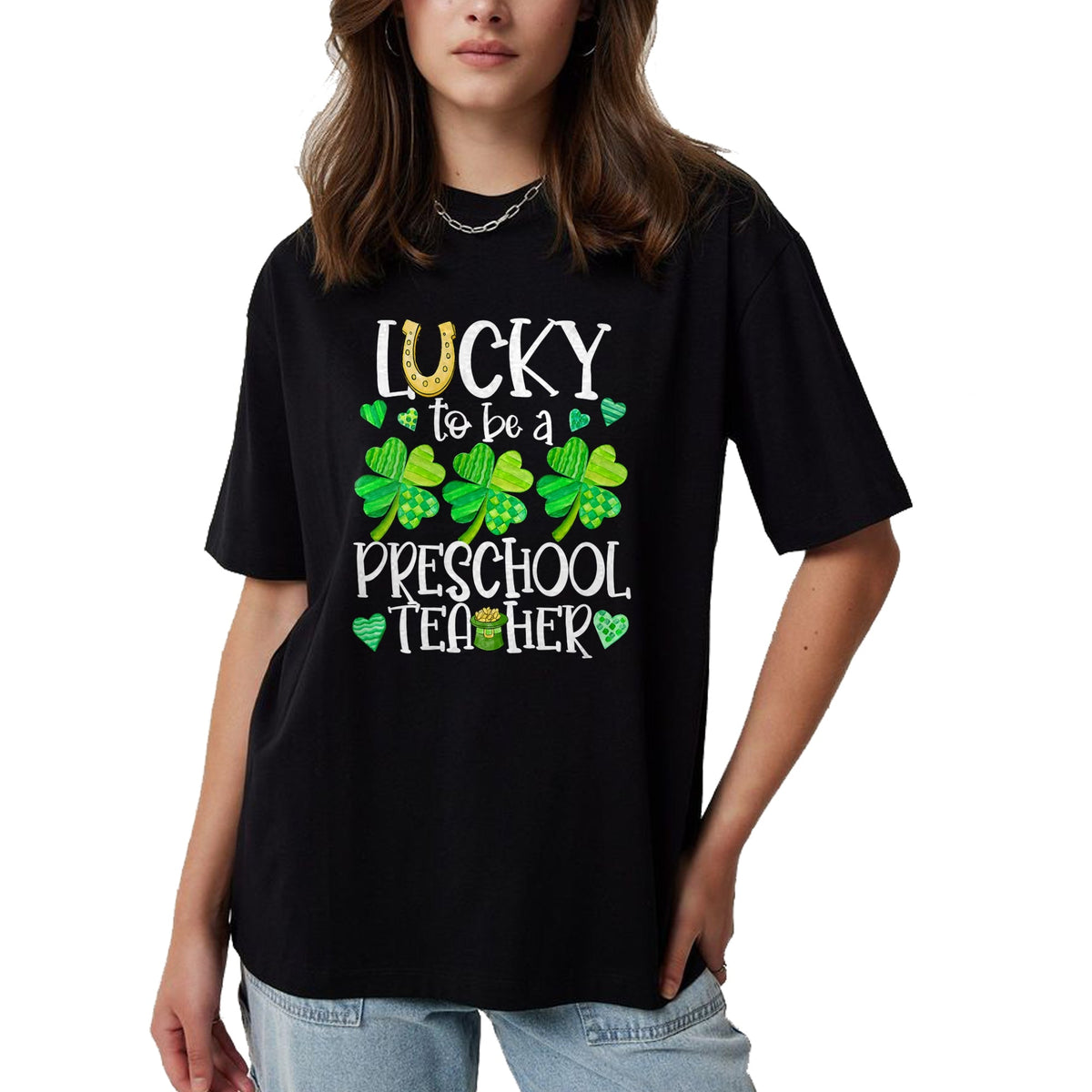 Patrick Day Shirts for Family, Funny Patrick Day shirts, st patrick's day Unisex T-Shirt/Hoodie/Sweatshirt HLT00 - Womens Lucky To Be A Preschool Teacher, St Patrick Day Teachers V-Neck T-Shirt