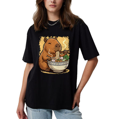Cute Capybara Shirt, Funny Capybara Unisex T-Shirt/Hoodie/Sweatshirt HLT00 - Capybara Eating Ramen Noodles T-Shirt