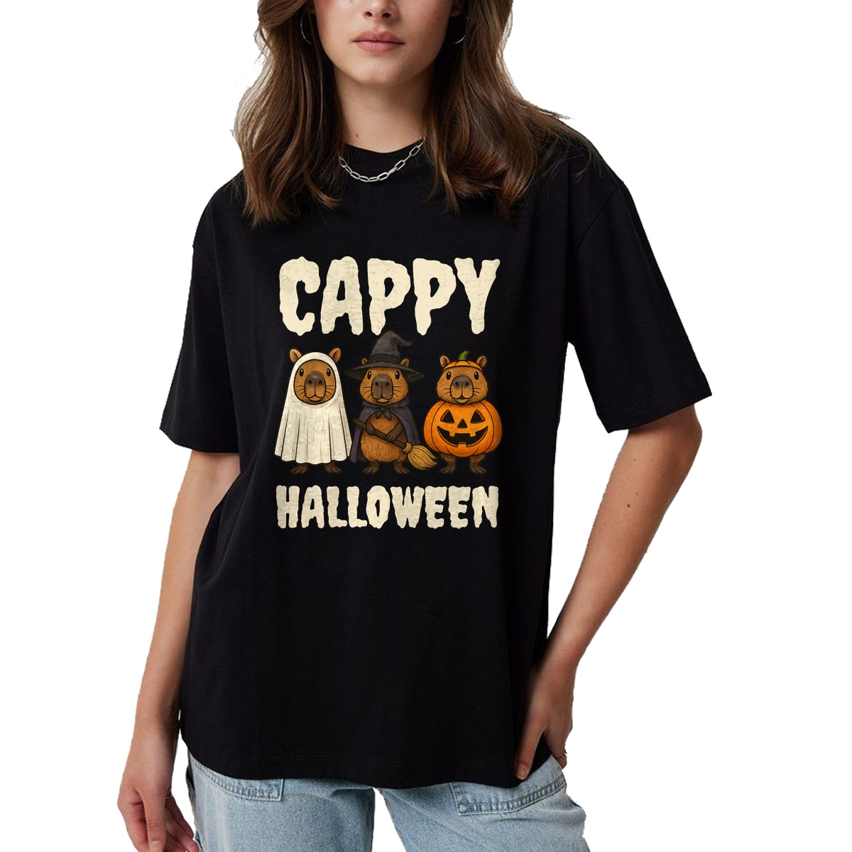 Cute Capybara Shirt, Funny Capybara UnisexT-Shirt/Hoodie/Sweatshirt HLT00 - Cappy Halloween Funny Capybara Ghost Witch Pumpkin Spooky T-Shirt