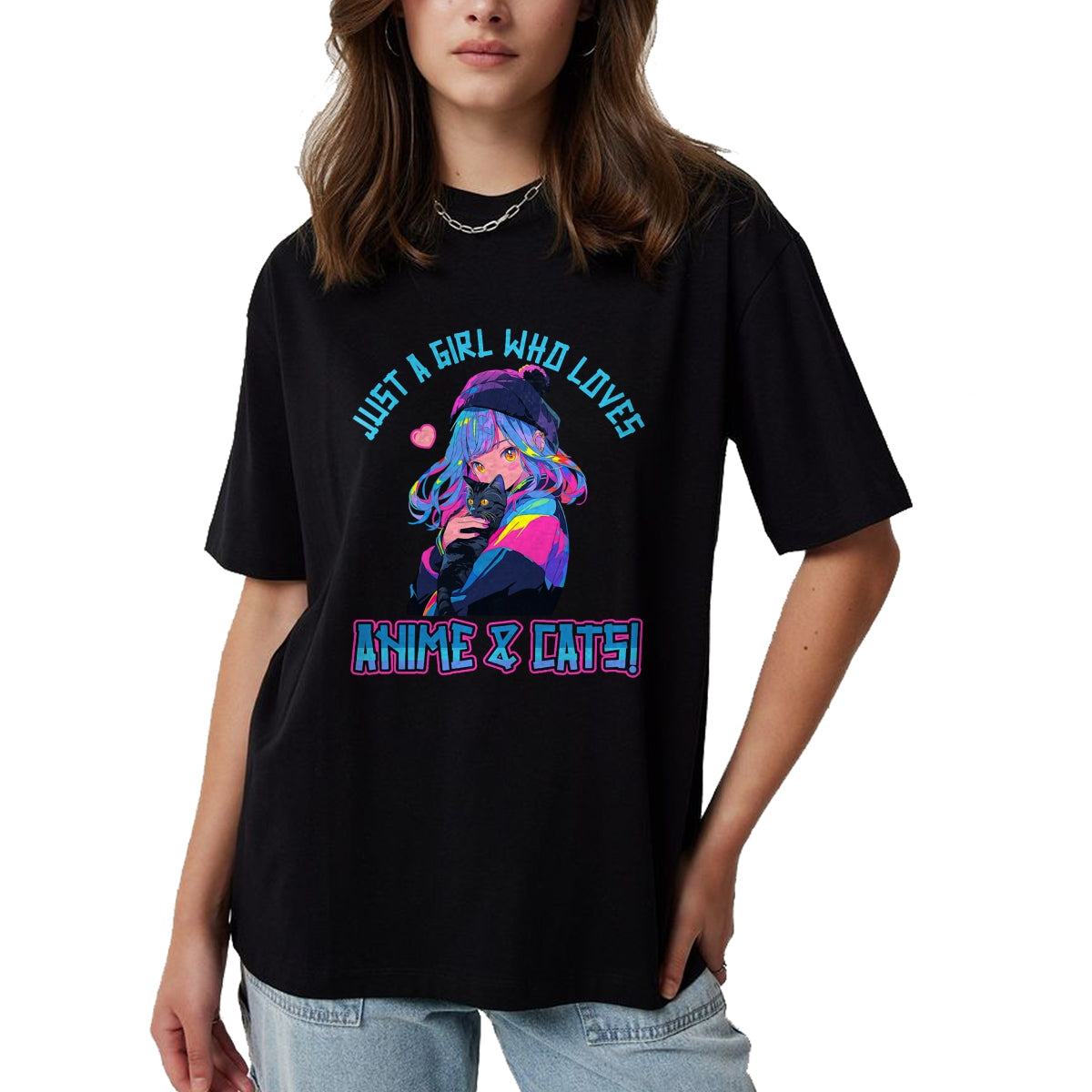 Cat Love Shirt, Funny Cat Lover Gift UnisexT-Shirt/Hoodie/Sweatshirt HLT00 - Just a Girl who loves Anime and Cats Manga Anime Lover T-Shirt
