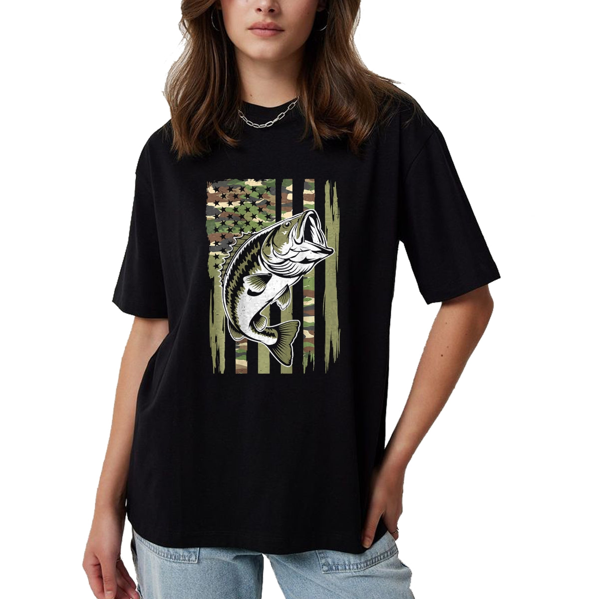 Funny Fishing Shirt, Gift For Fishing Lover Unisex T-Shirt/Hoodie/Sweatshirt HLT00 - Youth Camo Fishing Bass Fish American Flag Patriotic Men Boy T-Shirt