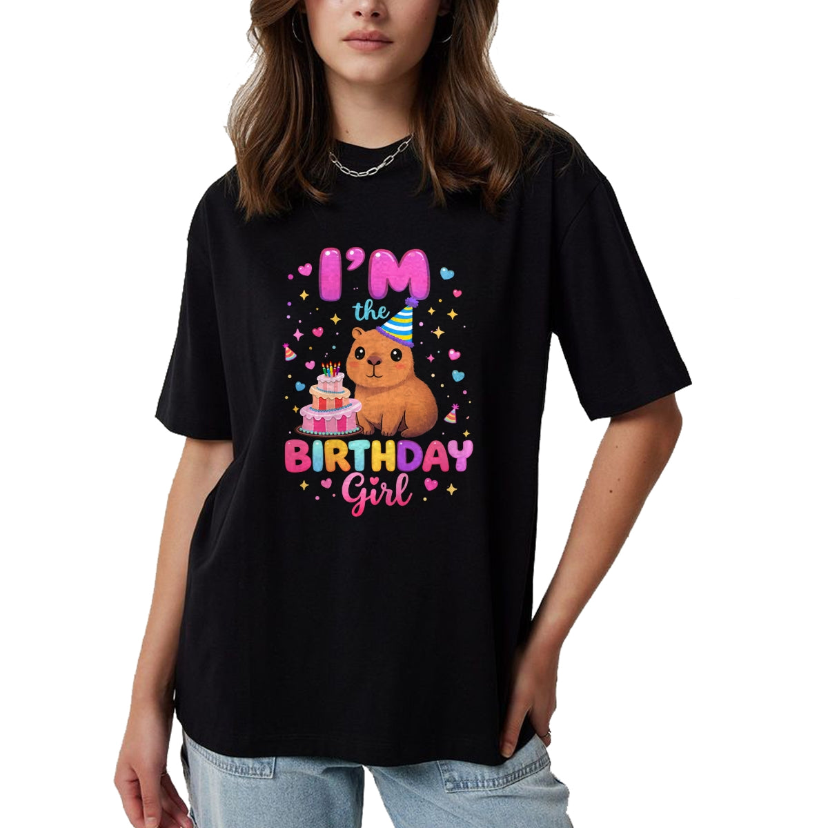 Cute Capybara Shirt, Funny Capybara Unisex T-Shirt/Hoodie/Sweatshirt HLT00 - Capybara I_m The Birthday Girl Cute Capybara Birthday Party T-Shirt