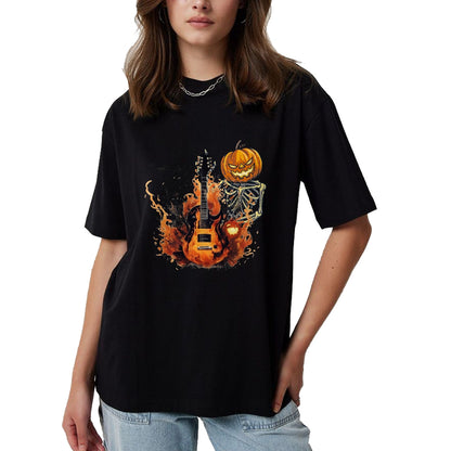 Guitar Lover Shirt, Funny Guitar UnisexT-Shirt/Hoodie/Sweatshirt HLT00 - Funny Halloween Skeleton Rocker with Guitar Rock_n Roll Band T-Shirt, Men, Black, Large