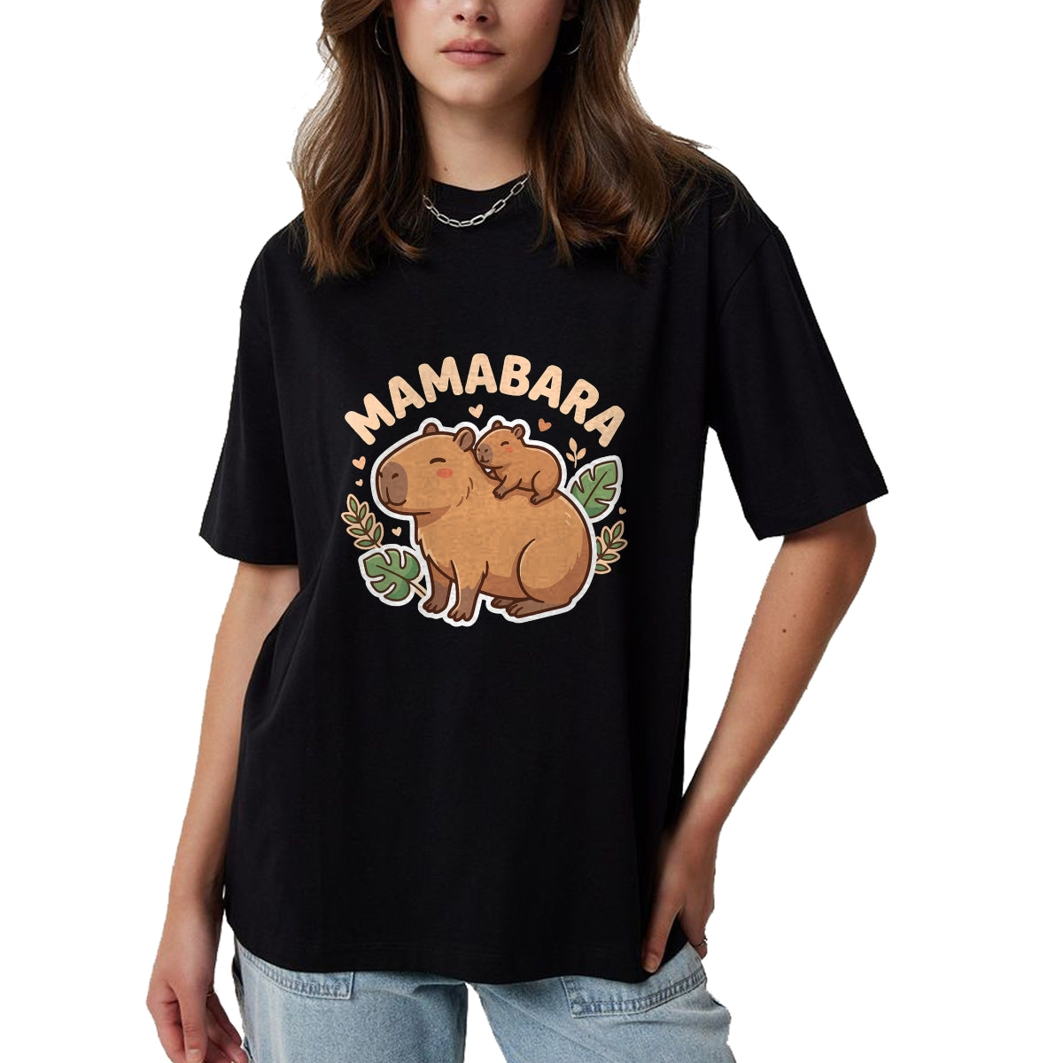 Cute Capybara Shirt, Funny Capybara Unisex T-Shirt/Hoodie/Sweatshirt HLT00 - Mamabara Capybara Mother T-Shirt (2)