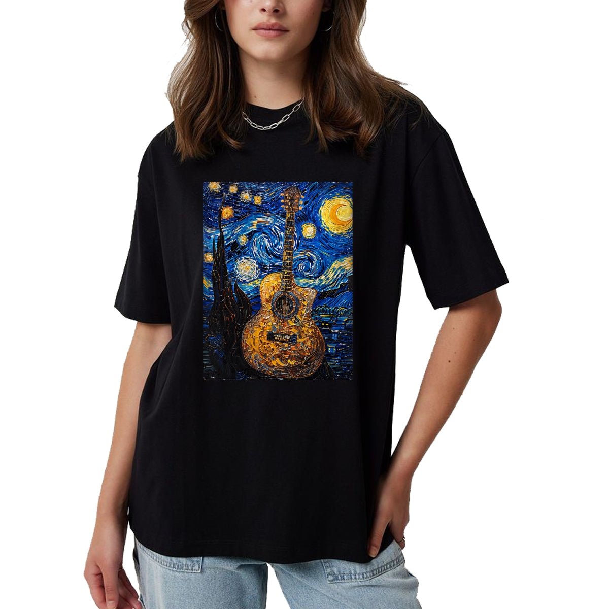 Guitar Lover Shirt, Funny Guitar UnisexT-Shirt/Hoodie/Sweatshirt HLT00 - Acoustic Guitar Van Gogh Starry Night T-Shirt