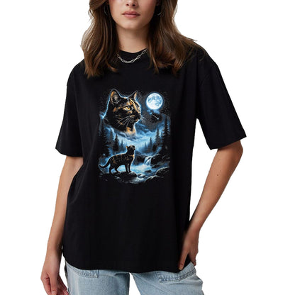 Cat Love Shirt, Funny Cat Lover Gift UnisexT-Shirt/Hoodie/Sweatshirt HLT00 - Tortoiseshell Cat Howling At Moon Celestial Parody Design T-Shirt, Men, Black, 3X-Large