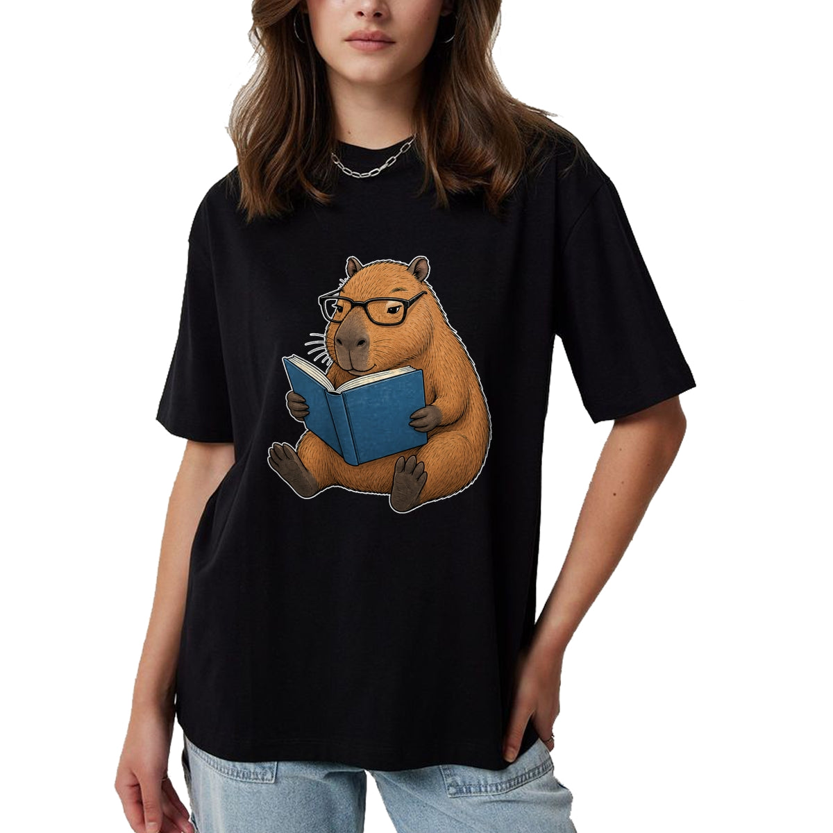Cute Capybara Shirt, Funny Capybara UnisexT-Shirt/Hoodie/Sweatshirt HLT00 - Capybara Bookworm Reading Book Funny Graphic T-Shirt