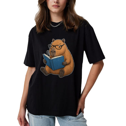 Cute Capybara Shirt, Funny Capybara UnisexT-Shirt/Hoodie/Sweatshirt HLT00 - Capybara Bookworm Reading Book Funny Graphic T-Shirt