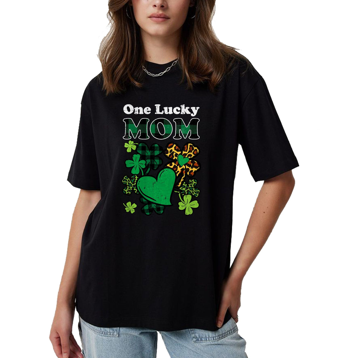 Patrick Day Shirts for Family, Funny Patrick Day shirts, st patrick's day Unisex T-Shirt/Hoodie/Sweatshirt HLT00 - One Lucky Mom Plaid Shamrock Heart St Patrick Day Mommy Mama T-Shirt