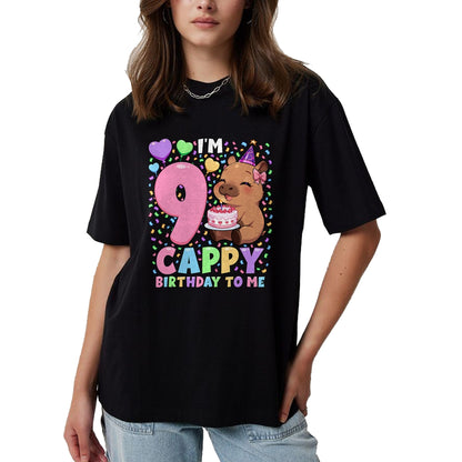 Cute Capybara Shirt, Funny Capybara UnisexT-Shirt/Hoodie/Sweatshirt HLT00 - Capybara Birthday Shirt 9 Kawaii Girl Capybara 9th Birthday T-Shirt
