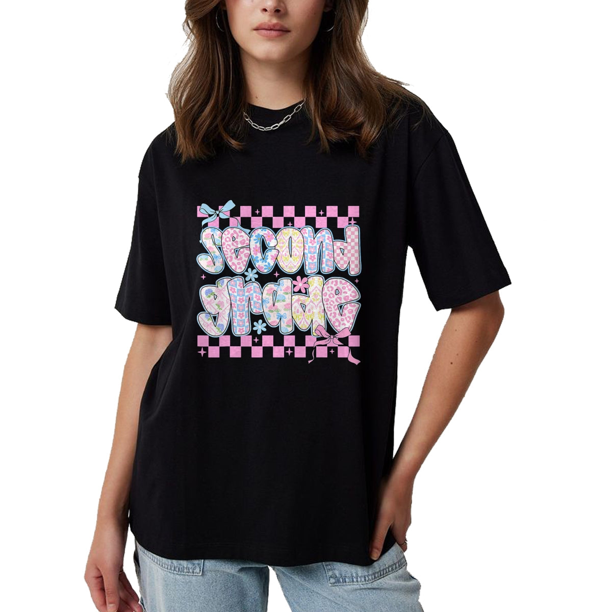 Best Student Shirt, Funny Back To School UnisexT-Shirt/Hoodie/Sweatshirt HLT00 - Second 2nd Grade Coquette Bow Back to School Teacher Girls T-Shirt