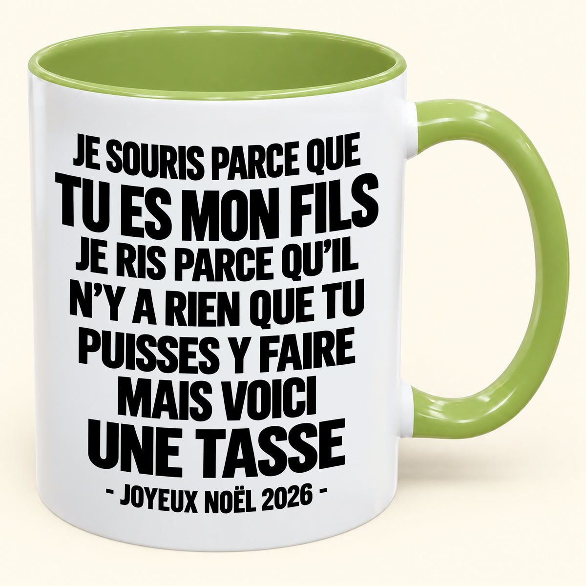 JE SOURIS PARCE QUE TU ES MON FILS – CADEAU DE NOËL 2026 DRÔLE – MUG À CAFÉ BICOLORE (SKU2610-524)