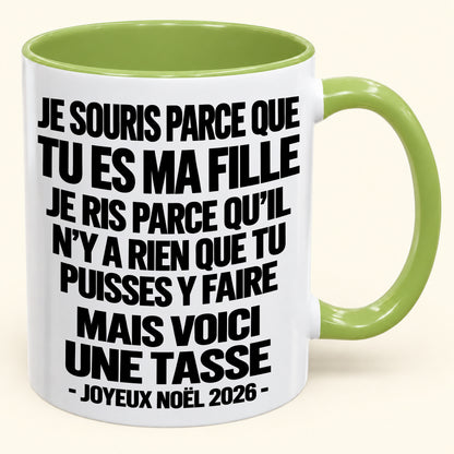 JE SOURIS PARCE QUE TU ES MA FILLE – CADEAU DE NOËL 2026 DRÔLE – MUG À CAFÉ BICOLORE (SKU2610-525)