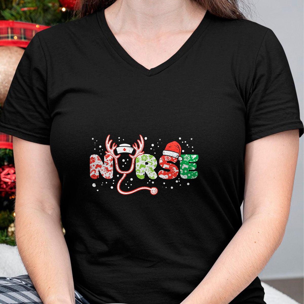 Funny Nurse Shirt, Nurse Unisex T-Shirt/Hoodie/Sweatshirt HLT00 - Nurse Christmas Stethoscope Nurses Xmas Scrub Top Women T-Shirt