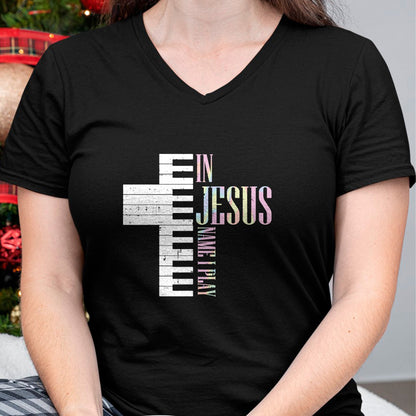 Christian Tee, Christian Faith Unisex T-Shirt/Hoodie/Sweatshirt HLT00 - Jesus Name I Play Piano Christian Pianist Men Women Kids T-Shirt